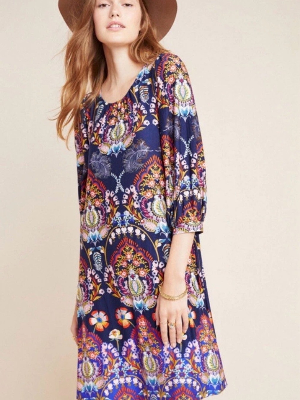 Maeve x Anthropologie Navy Floral Print Dress with Multicolor Blooms